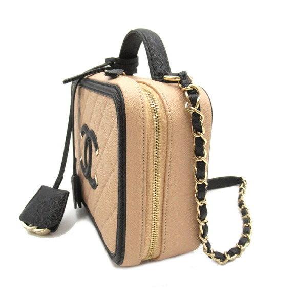 Chanel CC Filigree Vanity Chain Shoulder Bag Caviar Skin Beige/Black - Picture 3 of 8